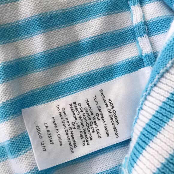 Talbots small blue white striped 3/4 sleeve embroidered button up knit cardigan - Picture 6 of 9